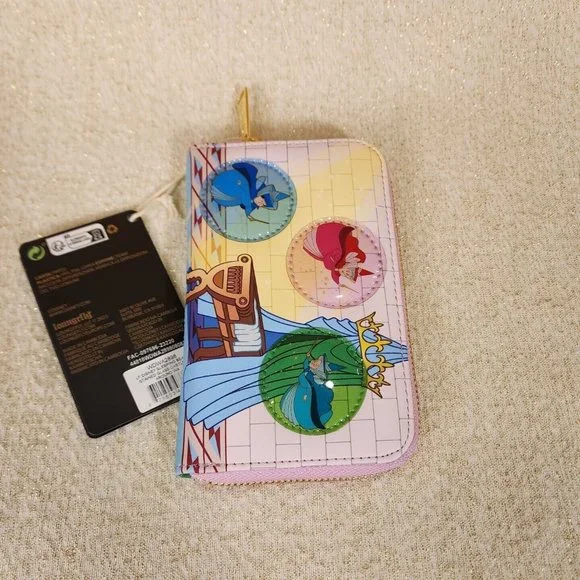 Loungefly Disney Sleeping Beauty Castle 3 Good Fairies Bubble Zip Wallet NEW - Picture 7 of 13